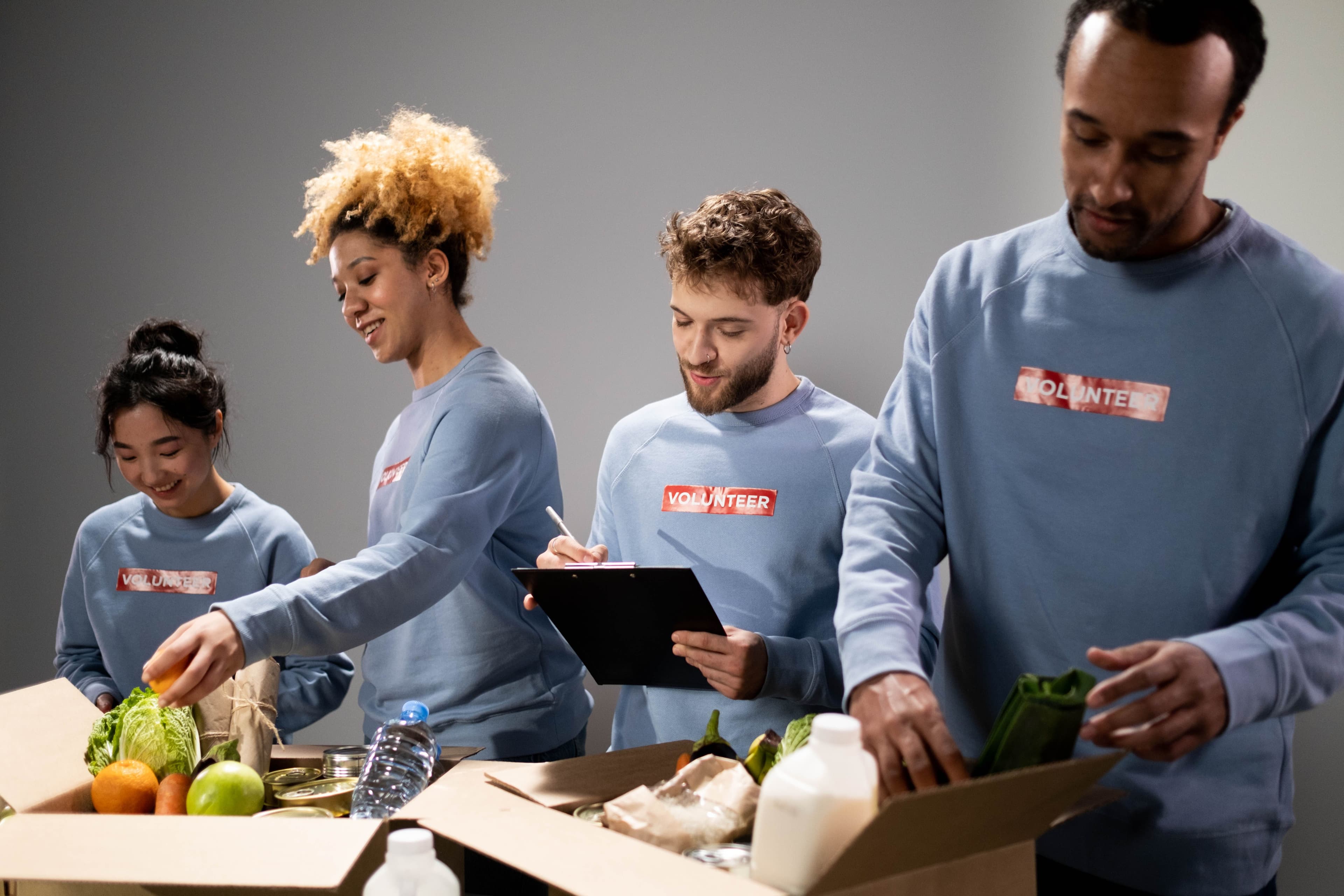 Volunteers sorting food bank donations